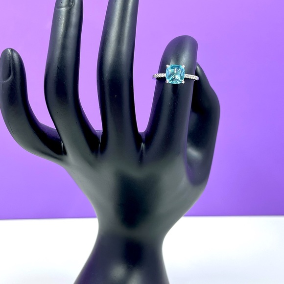 Jewelry - Minimalist Sterling Silver 925 Plated Ring With Square Aquamarine Size 5